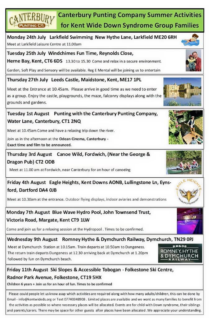 Canterbury Punting Company summer activities for Kent Wide Down Syndrome Group families